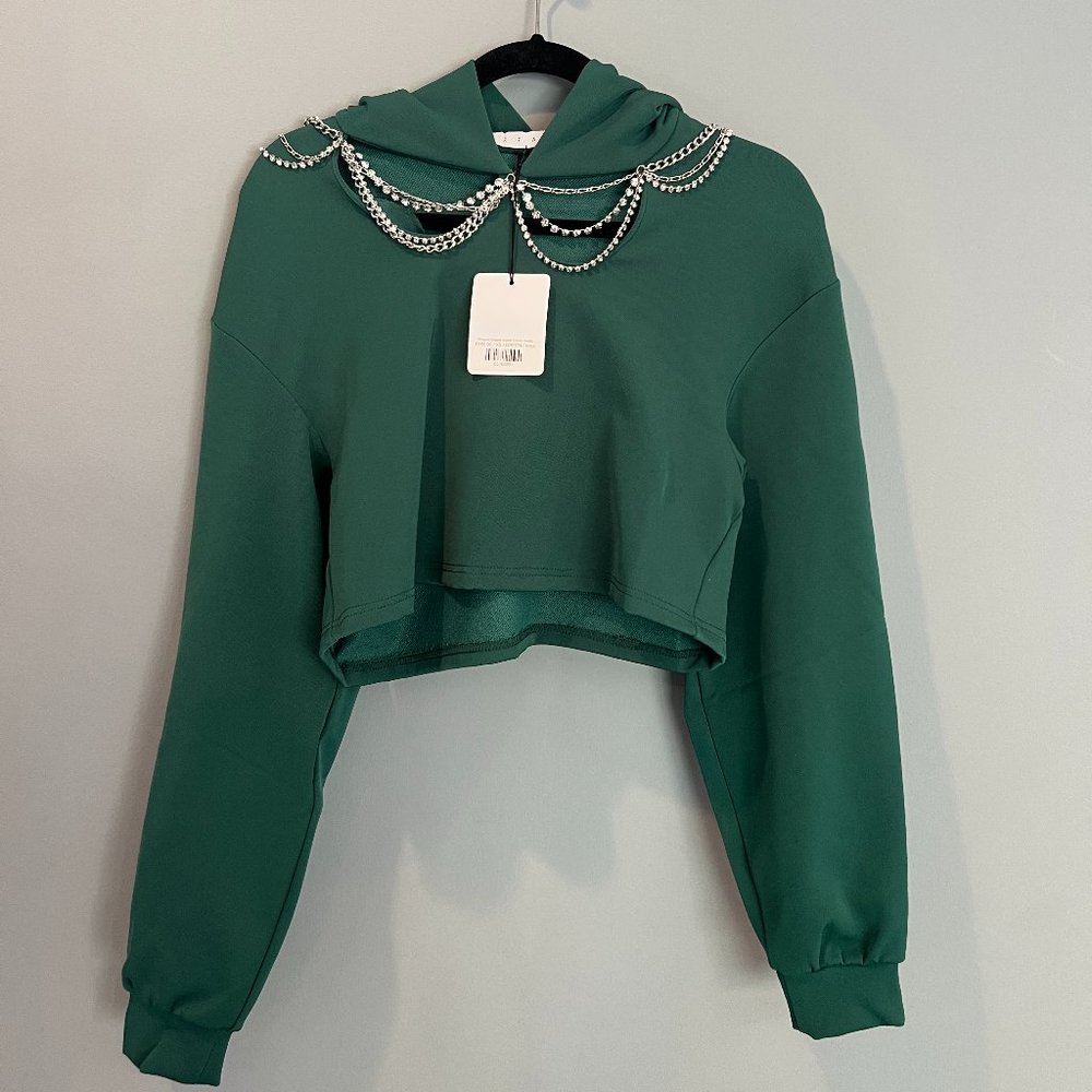 BNWT Area Cropped Hoodie with Crystals
